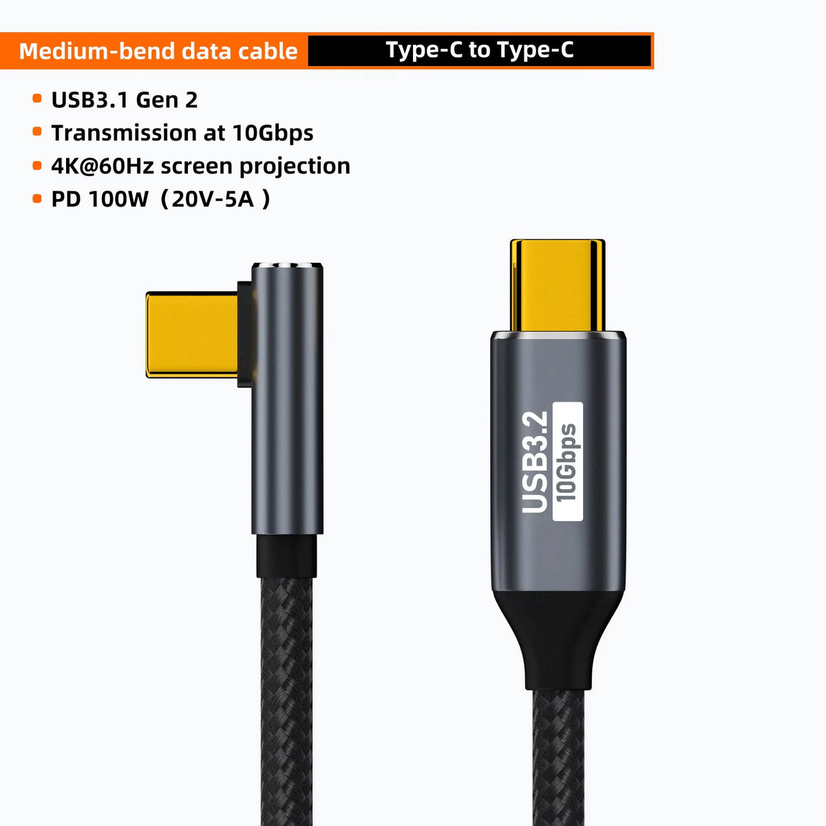 USB-C to USB-C PD 100W 10Gbps 4K@60Hz Cable – 5A Fast Charge