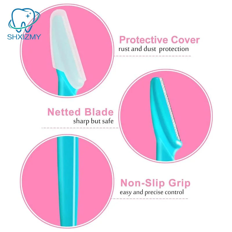 12-Pack Eyebrow & Face Razor Set with Protective Cover