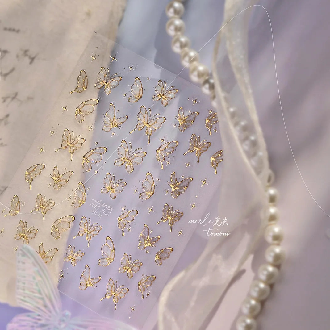 5D Jelly Nail Stickers – Gold Butterfly 3D Manicure Decals