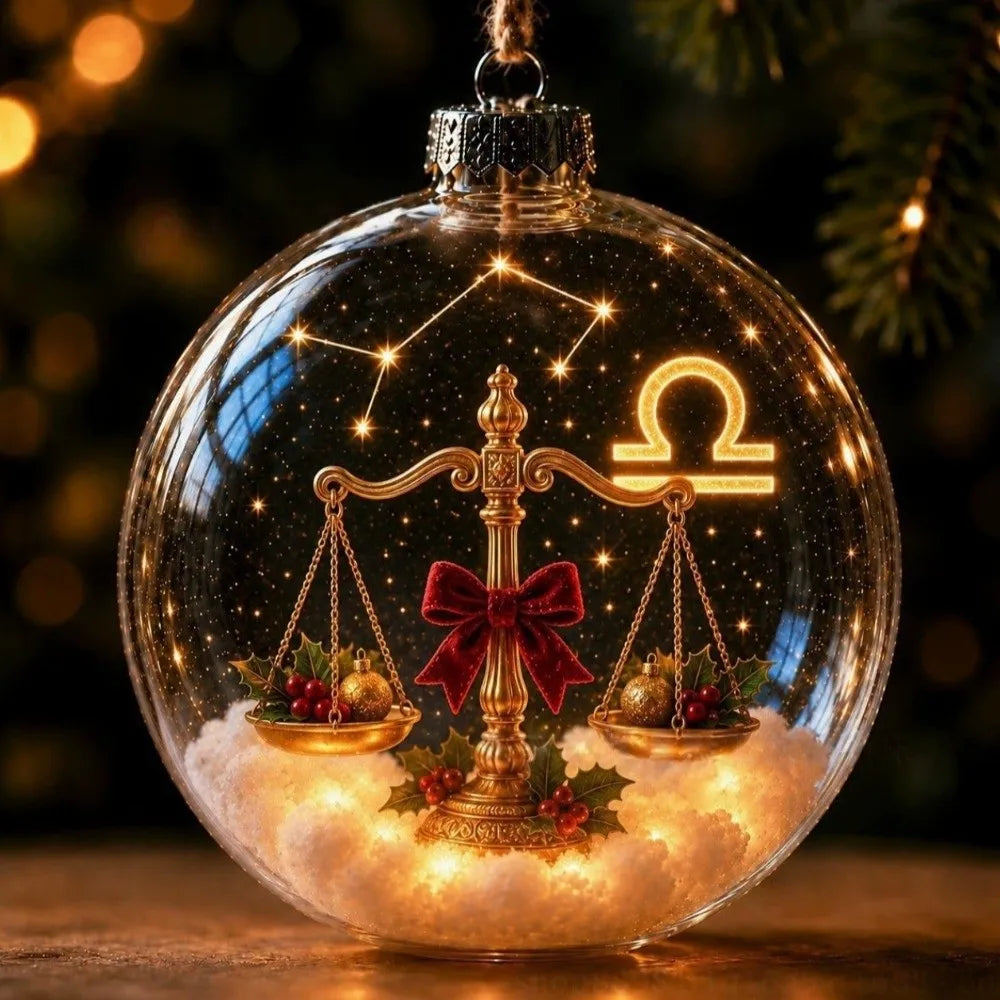 Zodiac Christmas Ball Ornament with Warm Built-In Light