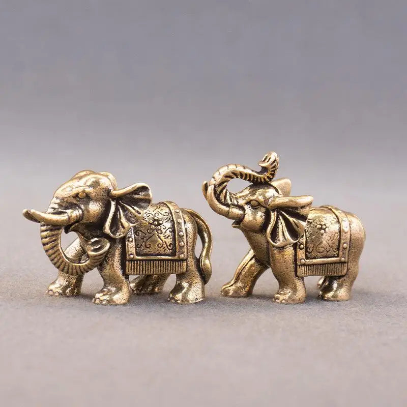 Copper Brass Lucky Elephant Miniature Figurine Antique Statue