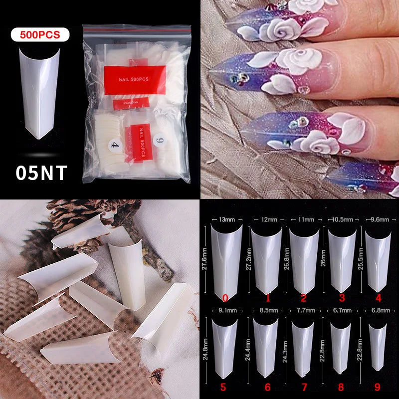 500pcs French Acrylic Nail Tips – Coffin Stiletto Full/Half Cover