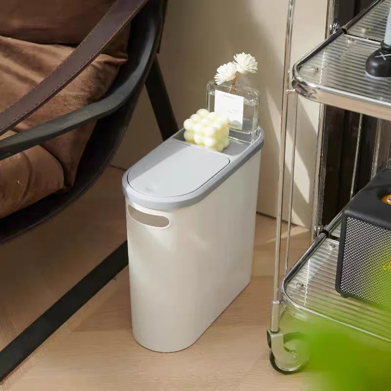 Large Press-Lid Bathroom Trash Can – Plastic Waste Bin