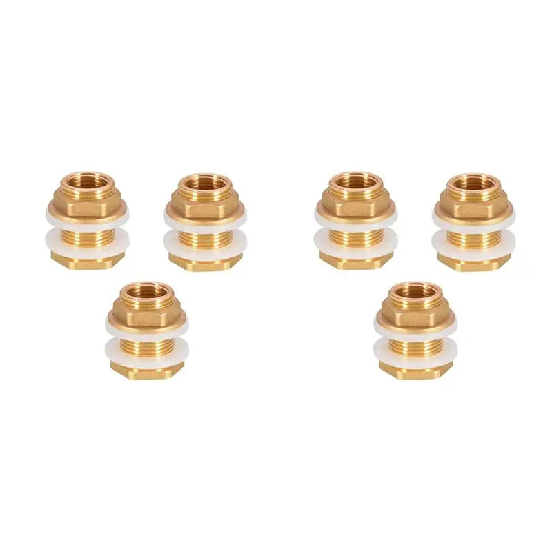 6-Set Solid Brass Bulkhead Fitting 1/2" Female x 3/4" Male
