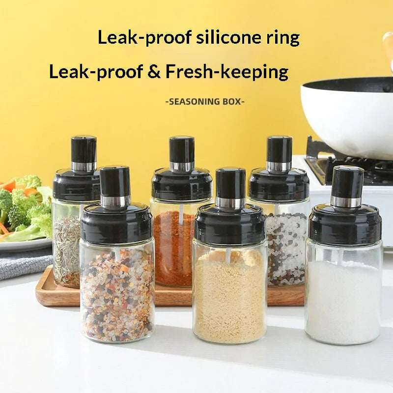 Glass Spice Jar with Integrated Spoon – Airtight Storage