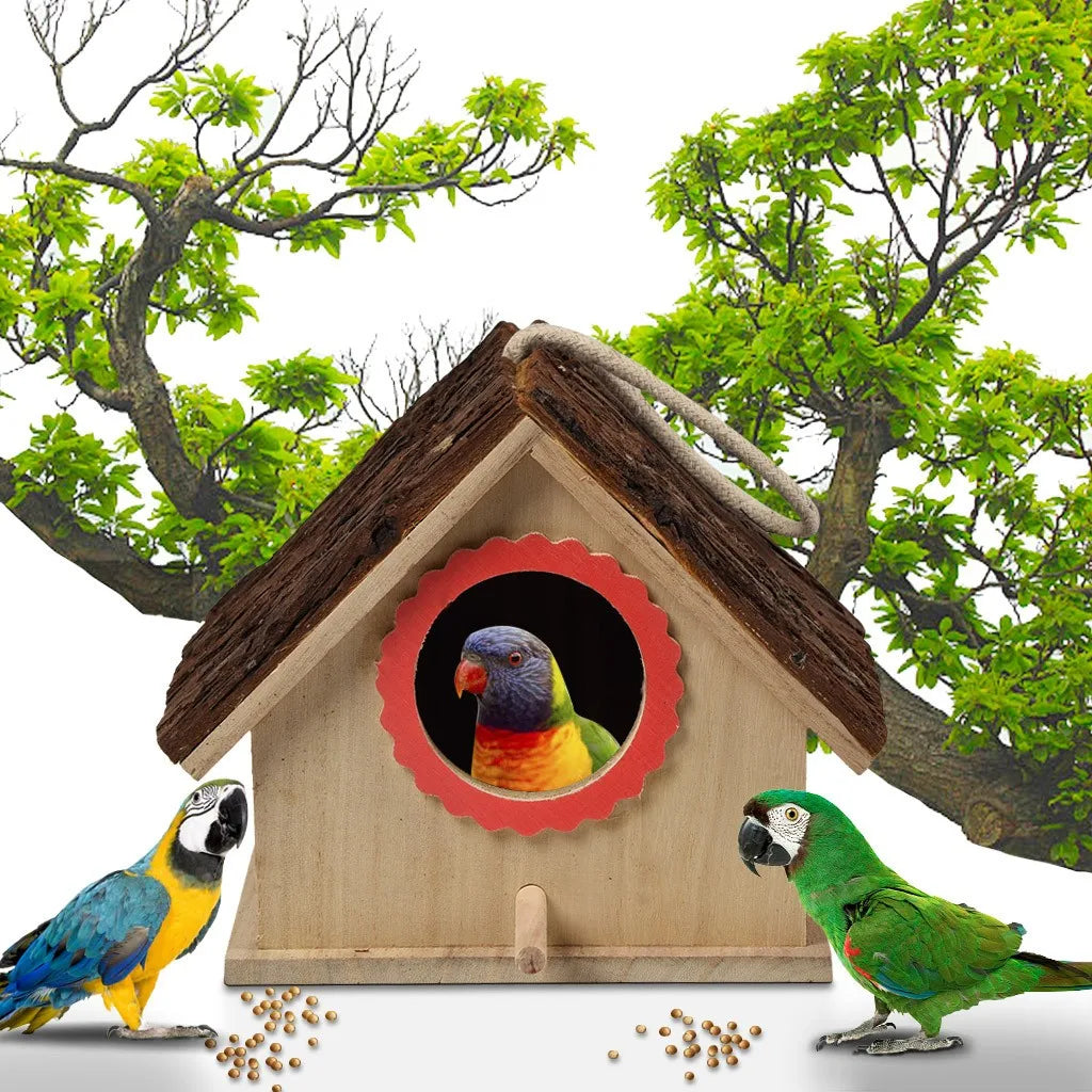 Wooden Bird House Nest Breeding Box – Hanging Garden Decor