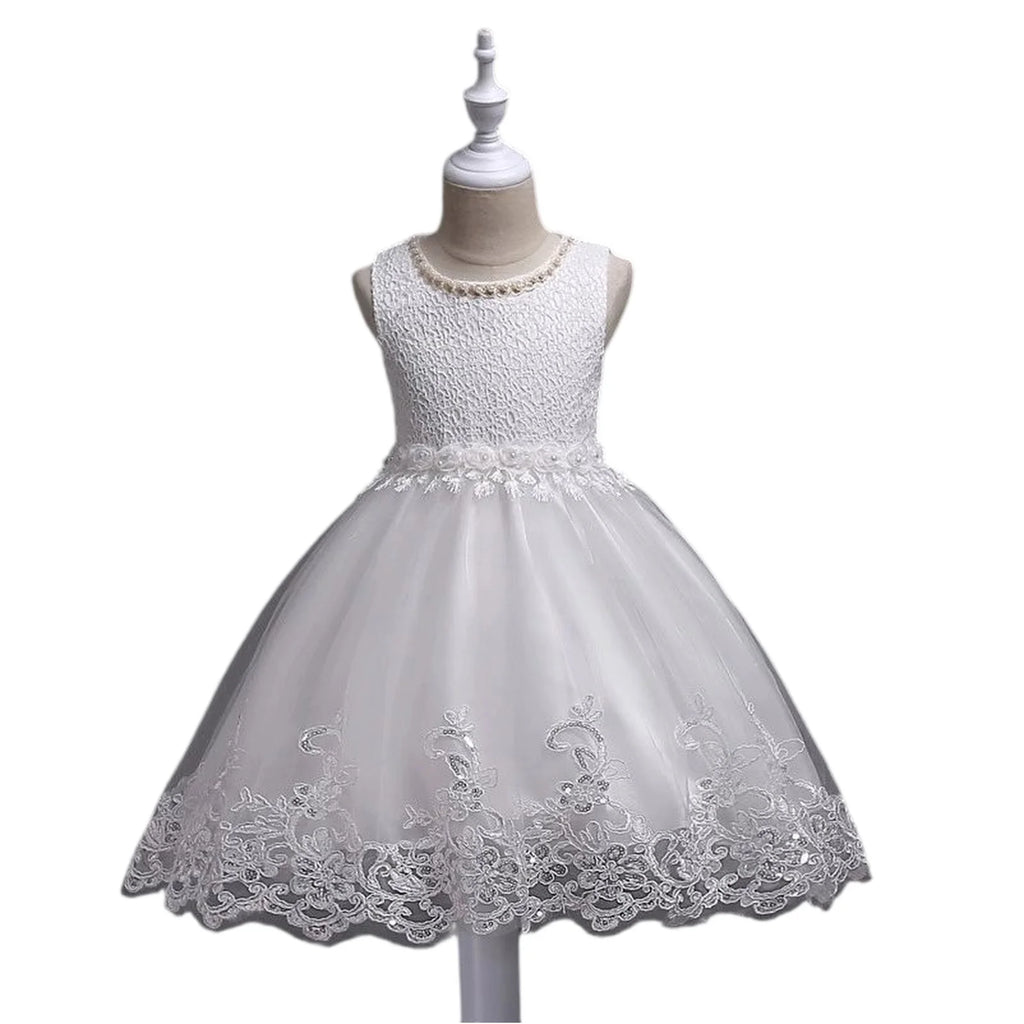 Lace Appliqué Beaded Flower Girl Dress | Wedding & Communion