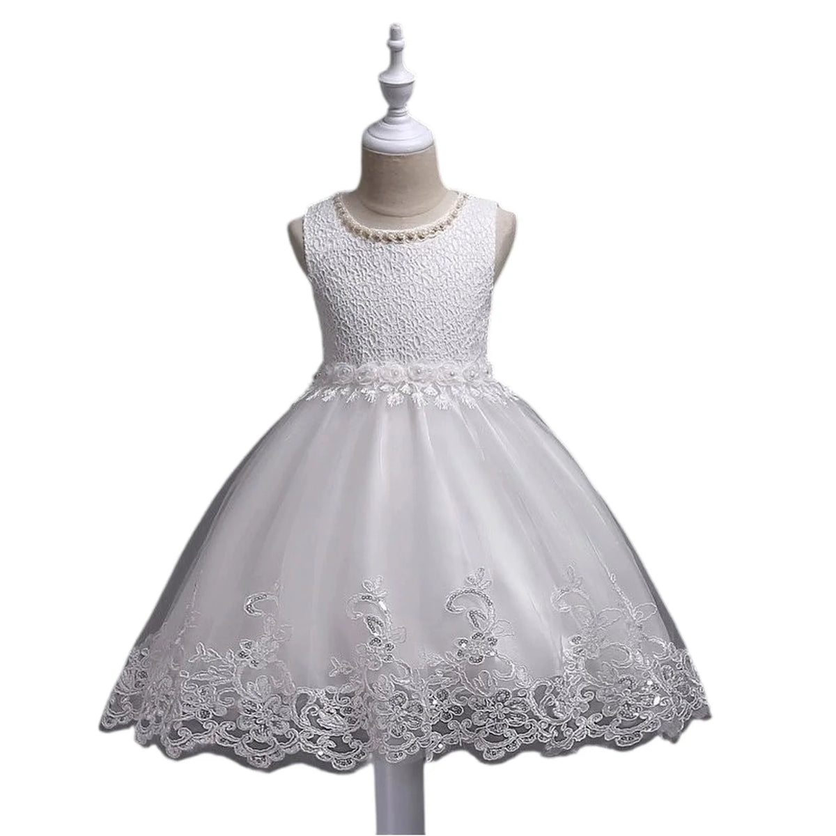 Lace Appliqué Beaded Flower Girl Dress | Wedding & Communion