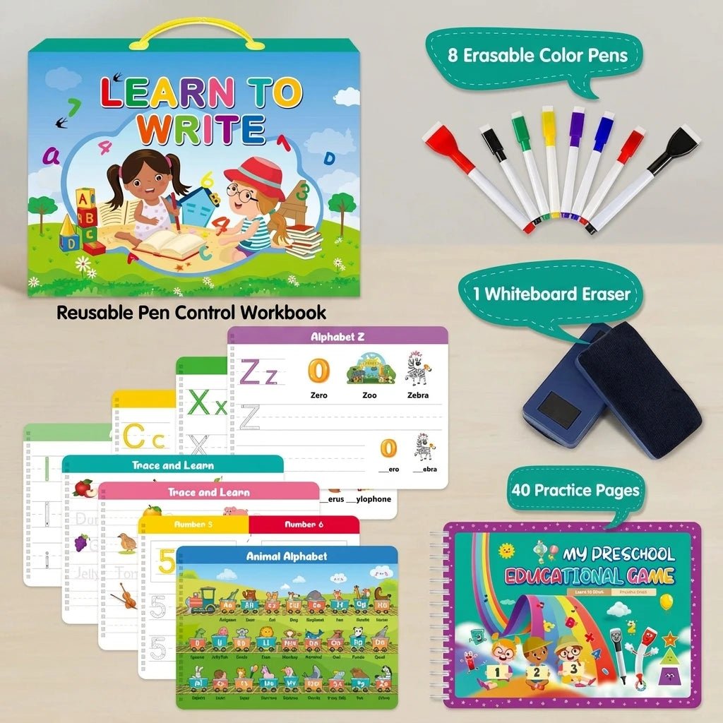 Erasable Pen Control Workbook for Kids Ages 3–5 | Wipe Clean