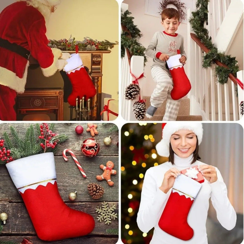 Red Felt Christmas Stocking Golden Trim | Fireplace Décor