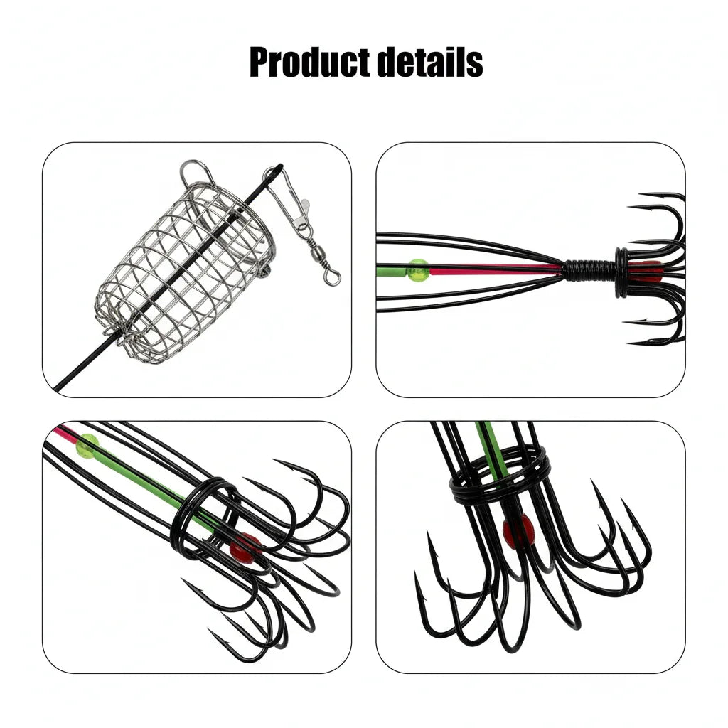 Octopus Fishing Hooks with Bait Cage – Snag-Proof Anchor