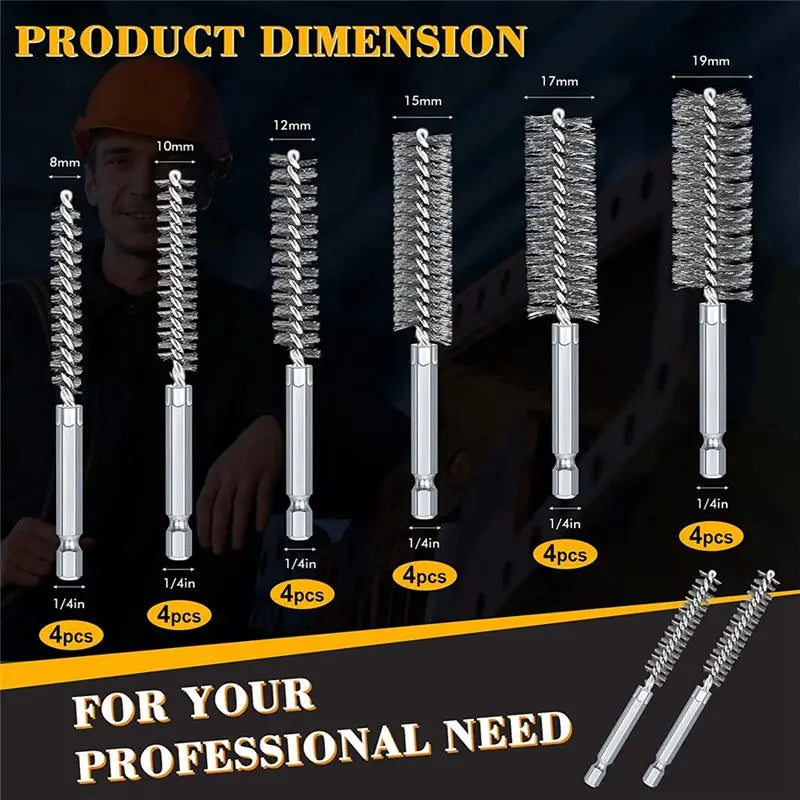 24-Pc Wire Bore Brush Set for Power Drill & Impact Driver