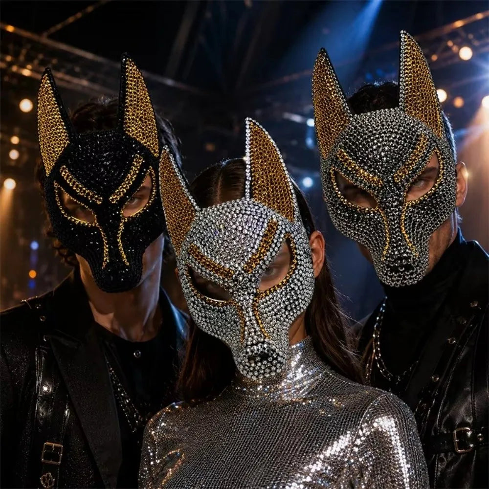 Rhinestone Wolf Head Masquerade Mask | Sparkly Half Face