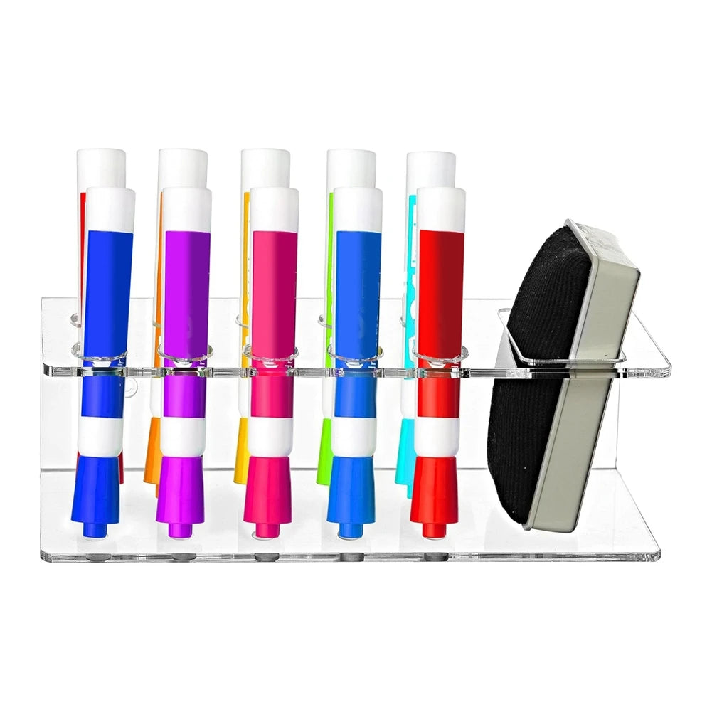 Clear Acrylic Dry Erase Marker Holder with Slots & Eraser