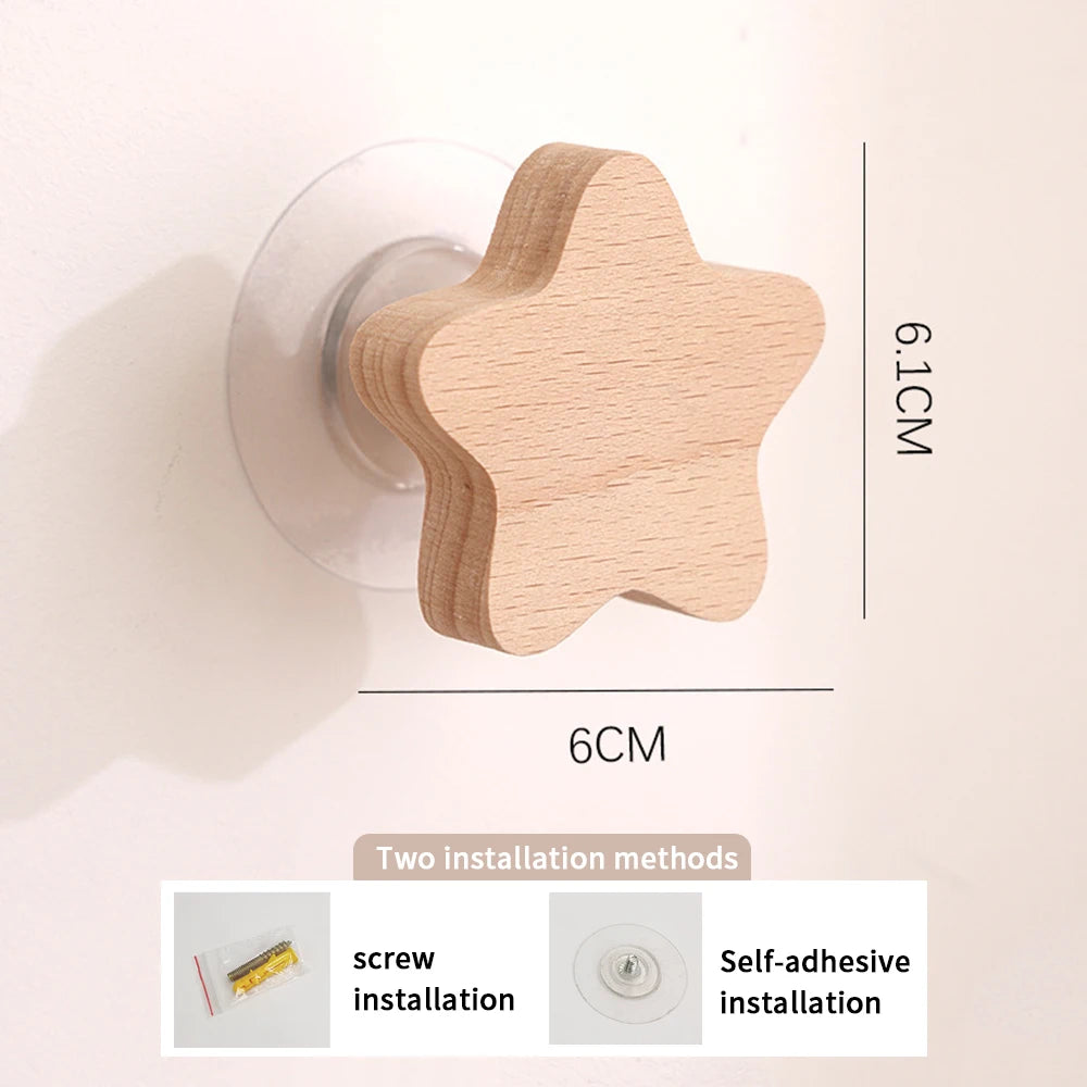 Wooden Flower-Shape Adhesive Wall Hook – Coat & Towel Hanger