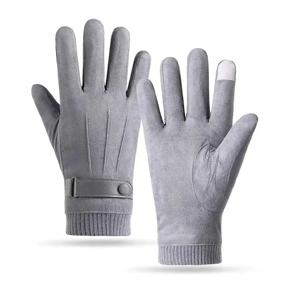 Men's Suede Winter Gloves Touchscreen Ski Driving Mittens