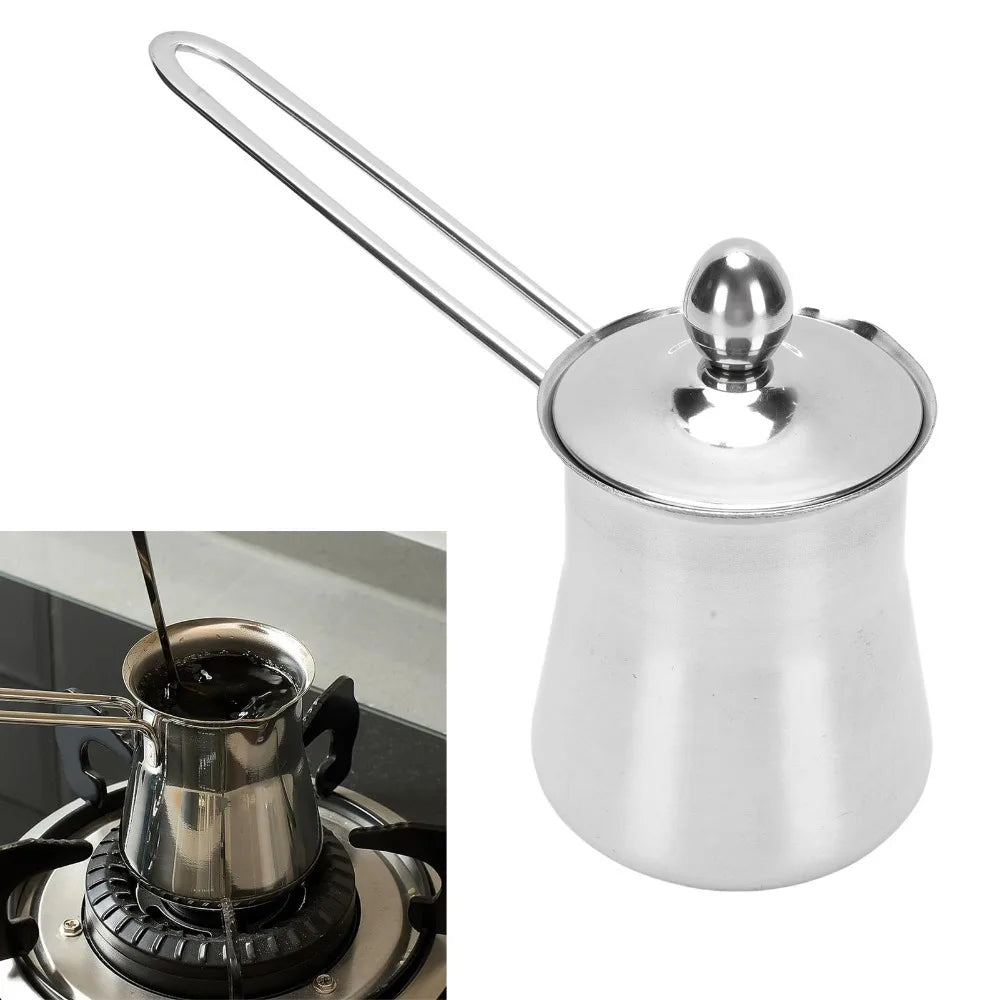 Stainless Steel Turkish Coffee Pot 450ml – Stovetop Cezve with Lid