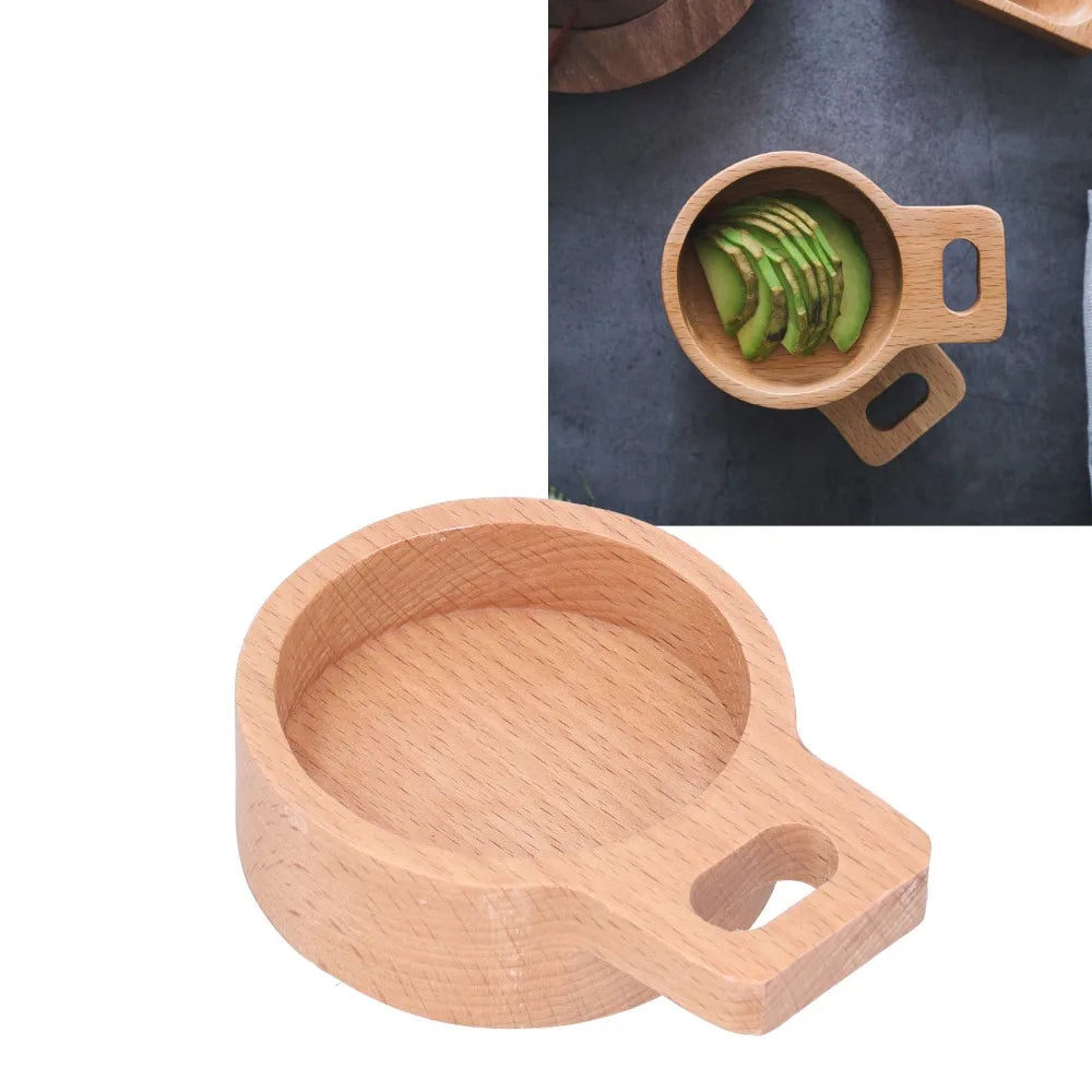 Wooden Snack Dish with Handle – Beech Wood Seasoning Plate