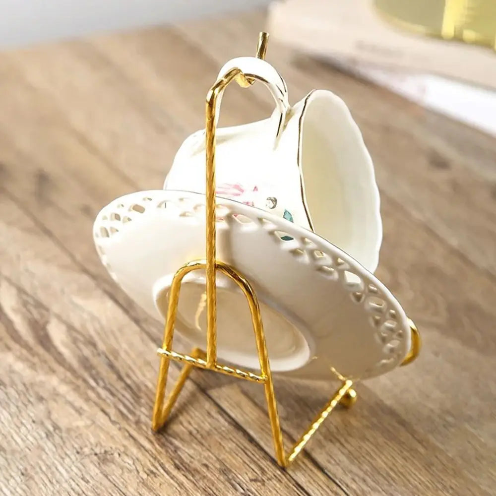 Metal Cup & Saucer Display Stand – Tea Coffee Organizer Rack
