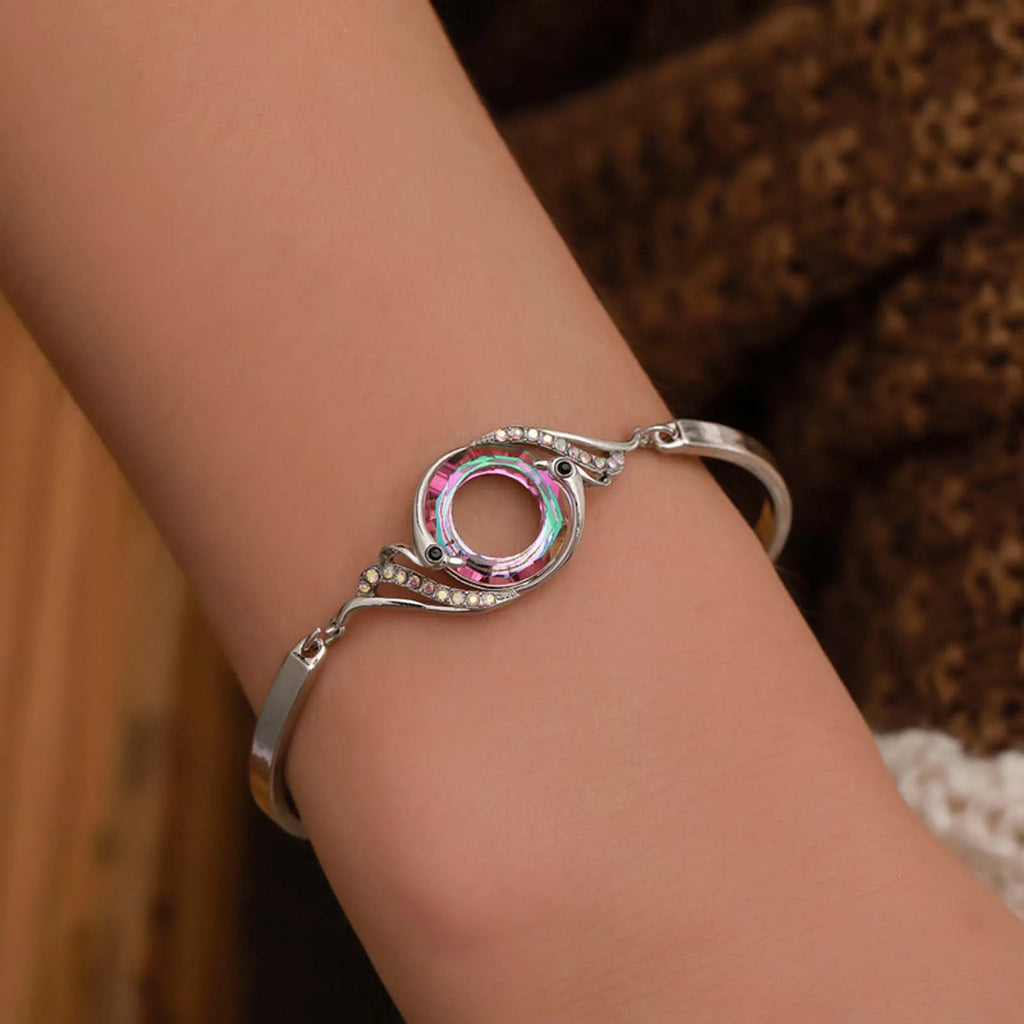 Iridescent Openwork Bracelet Silver Tone Adjustable Chain Women