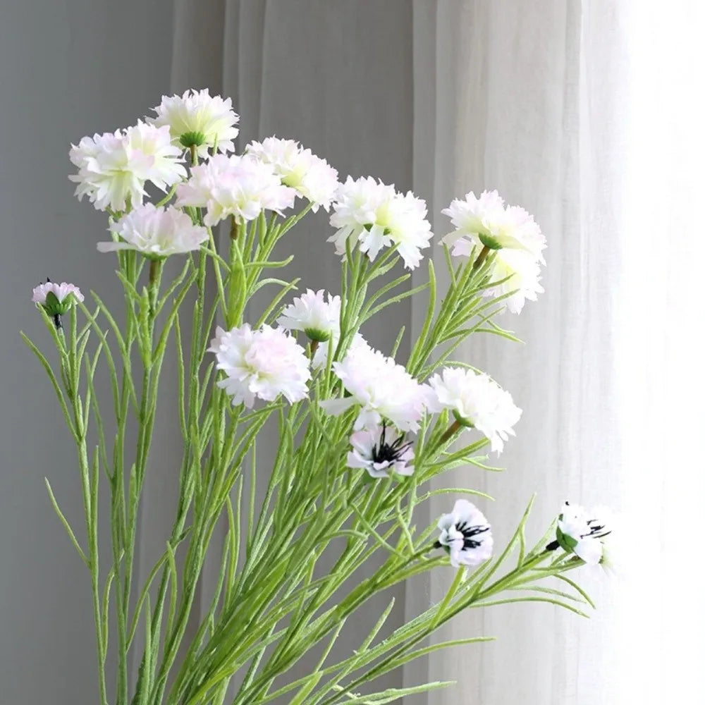 Silk Cornflower Artificial Bouquet 3 Forks Long Stem Blue