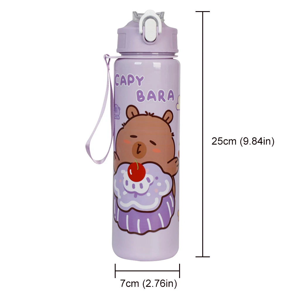 Capybara Kawaii Sports Water Bottle 700ml – Straw & Handle