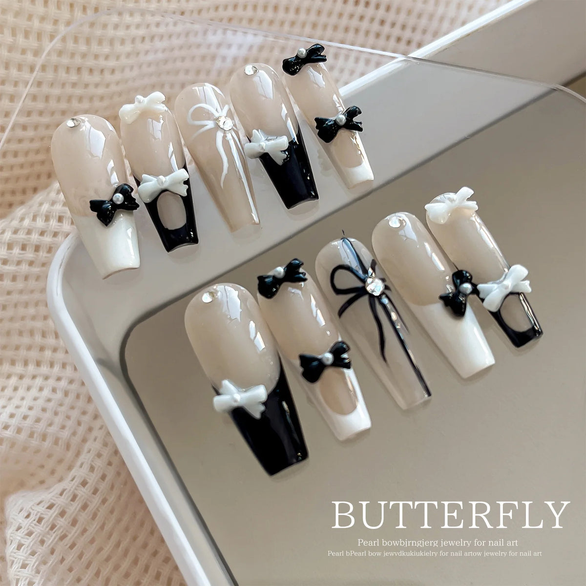20pcs 3D Bowtie Nail Charms Pearl Bow Rhinestone Nail Art
