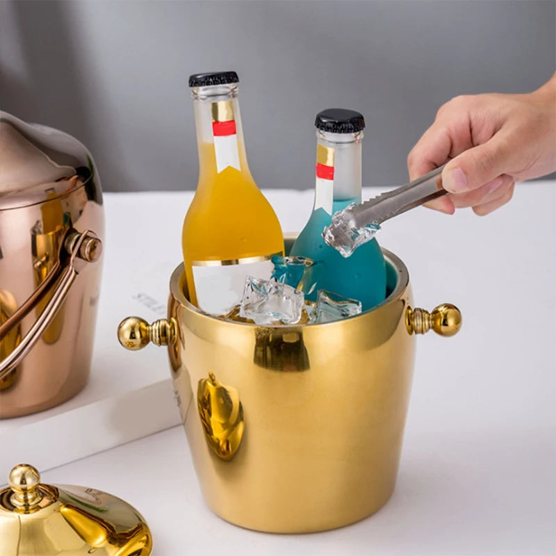 Double Layer Stainless Steel Ice Bucket – Wine & Champagne Cooler