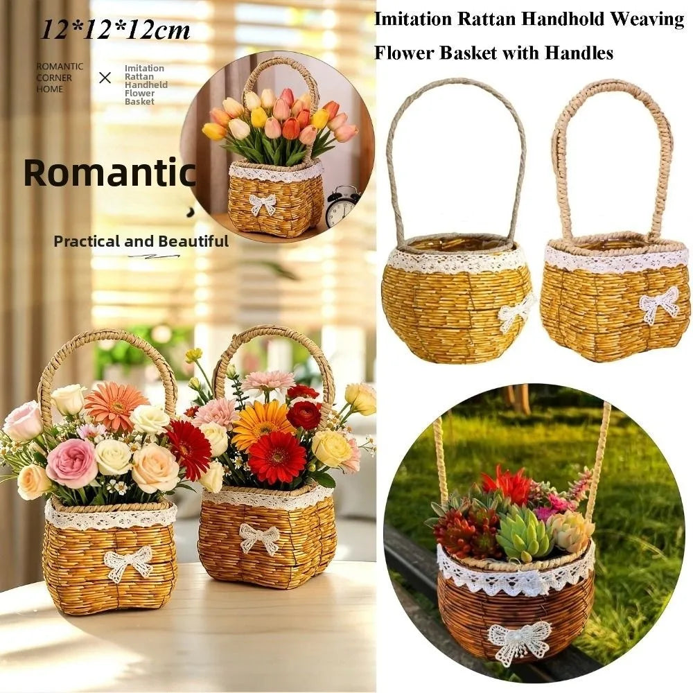 Handwoven Imitation Rattan Storage Basket with Handle – 2 Colors