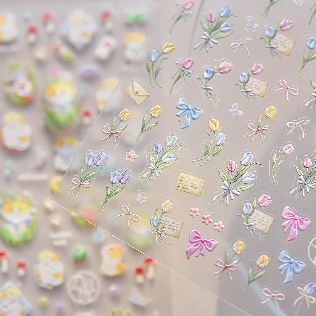 5D Tulip Bow Nail Art Stickers – Self-Adhesive 3D DIY Decals