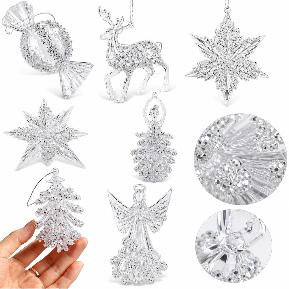 Clear Acrylic Christmas Ornaments – Glitter Faceted Deer Decor