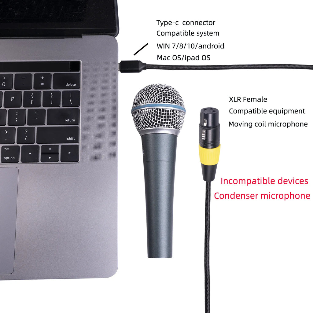 USB-C to XLR Female Microphone Cable 2M/3M | Type-C Audio