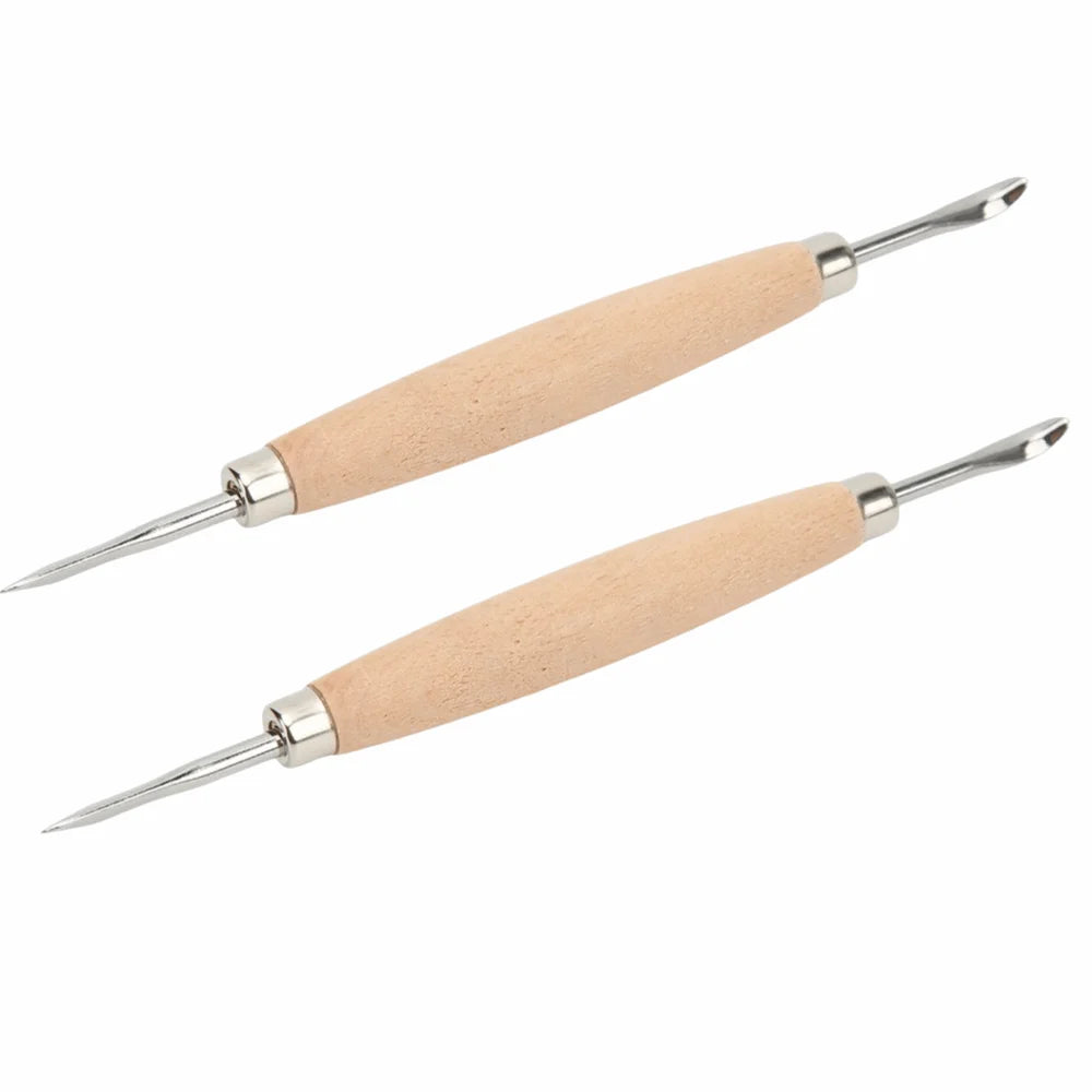 2-Pc Wooden Handle Leather Carving & Modeling Tools Set