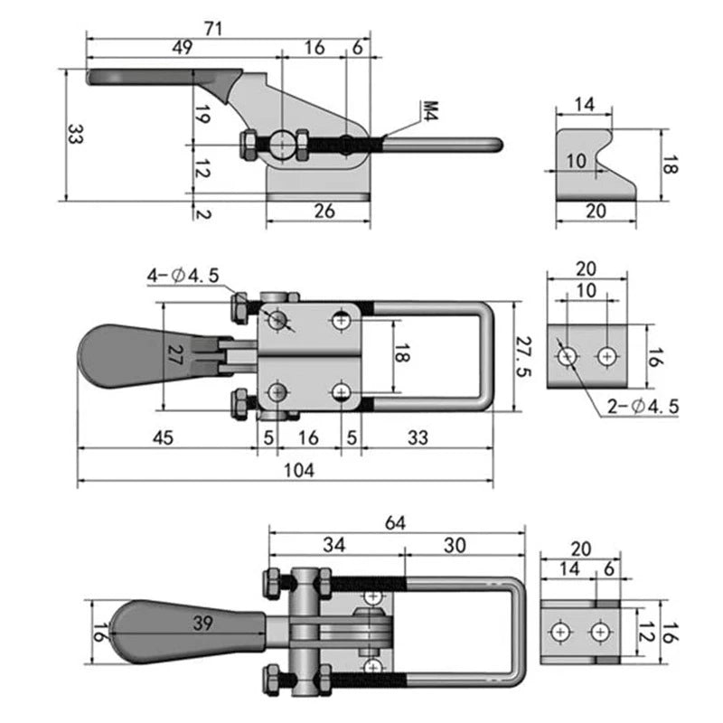 304 Stainless Steel Adjustable Toggle Latch Clamps – 4PCS