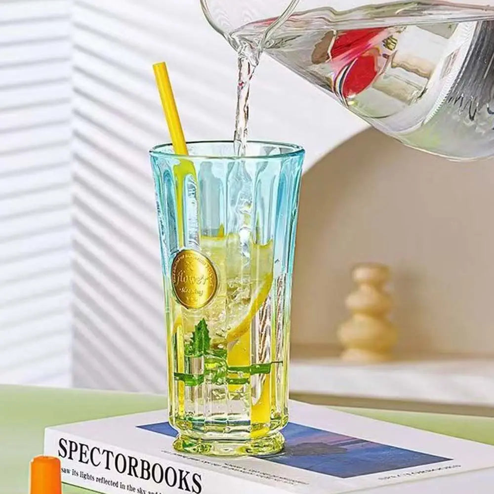 500ml Gradient Glass Cup with Lid & Straw | Slender Waist Design
