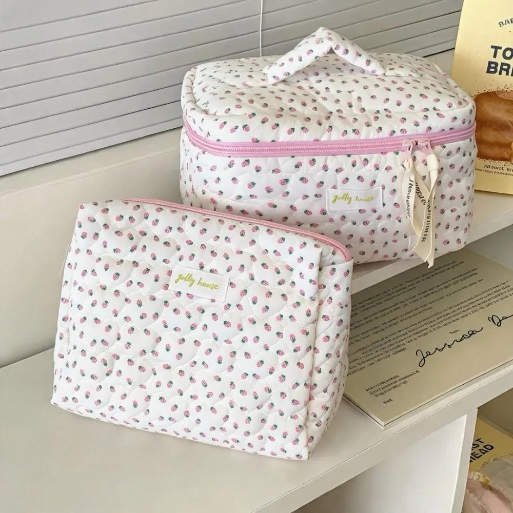 Cotton Strawberry Cosmetic Bag – Travel Makeup Organizer Pouch