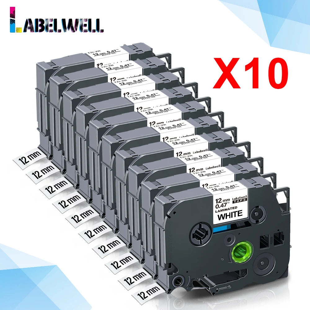 Labelwell 10-Pack Brother Compatible Label Tape 6/9/12mm TZe-231