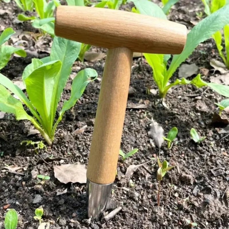 Hand Dibbler Wood Handle – Seed Sowing & Bulb Planting Tool