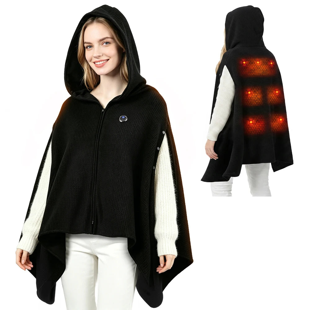 Wearable Heated Blanket Shawl – Graphene Hooded Poncho USB