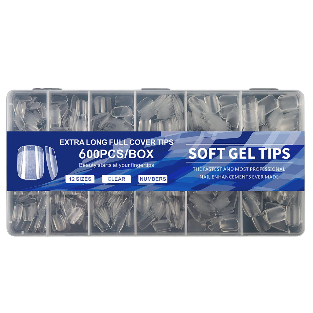 Aleekit 600pcs Soft Gel Coffin Nail Tips – 12 Sizes, Pre-Etched