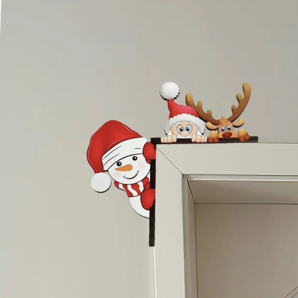 Wooden Christmas Corner Sign – Elk Snowman Santa Door Decor
