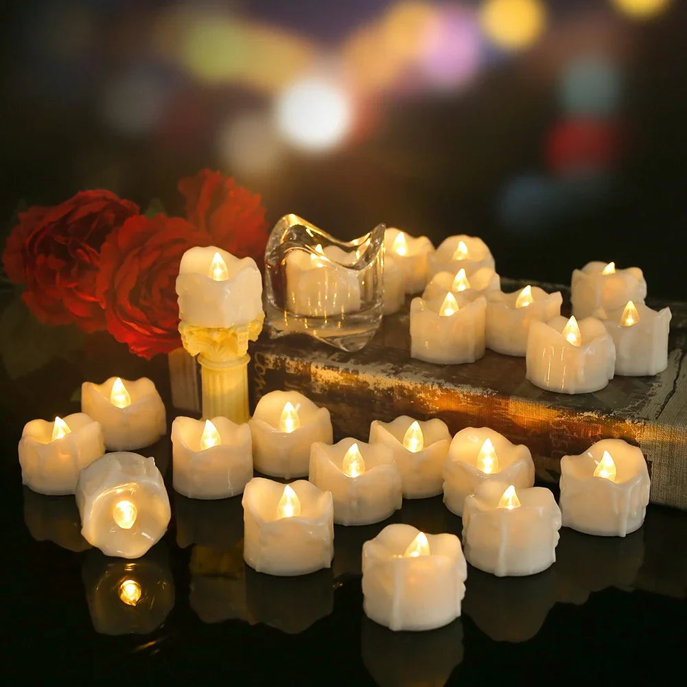 Flickering Dripping Wax LED Tea Light Candles – 12/24 Pack