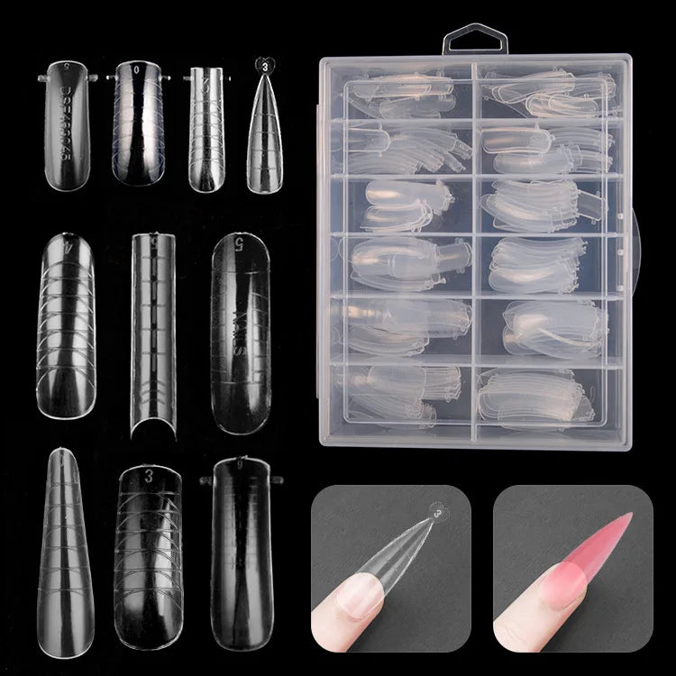 120pcs Clear Nail Tips – Coffin Almond Stiletto Full Cover Set