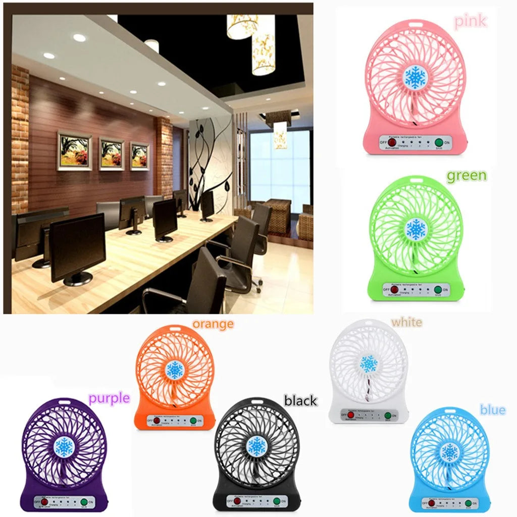 USB Rechargeable Mini Desk Fan – 3 Speeds & LED Light