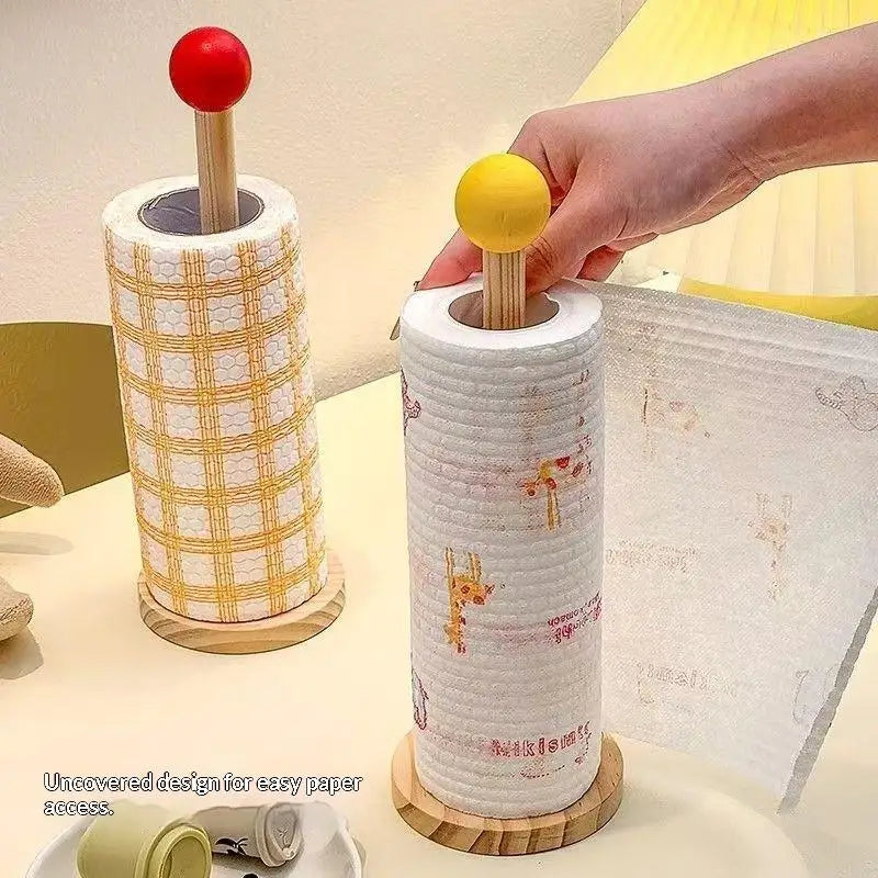 Wood Freestanding Paper Towel Holder – No Drill, Anti-Slip