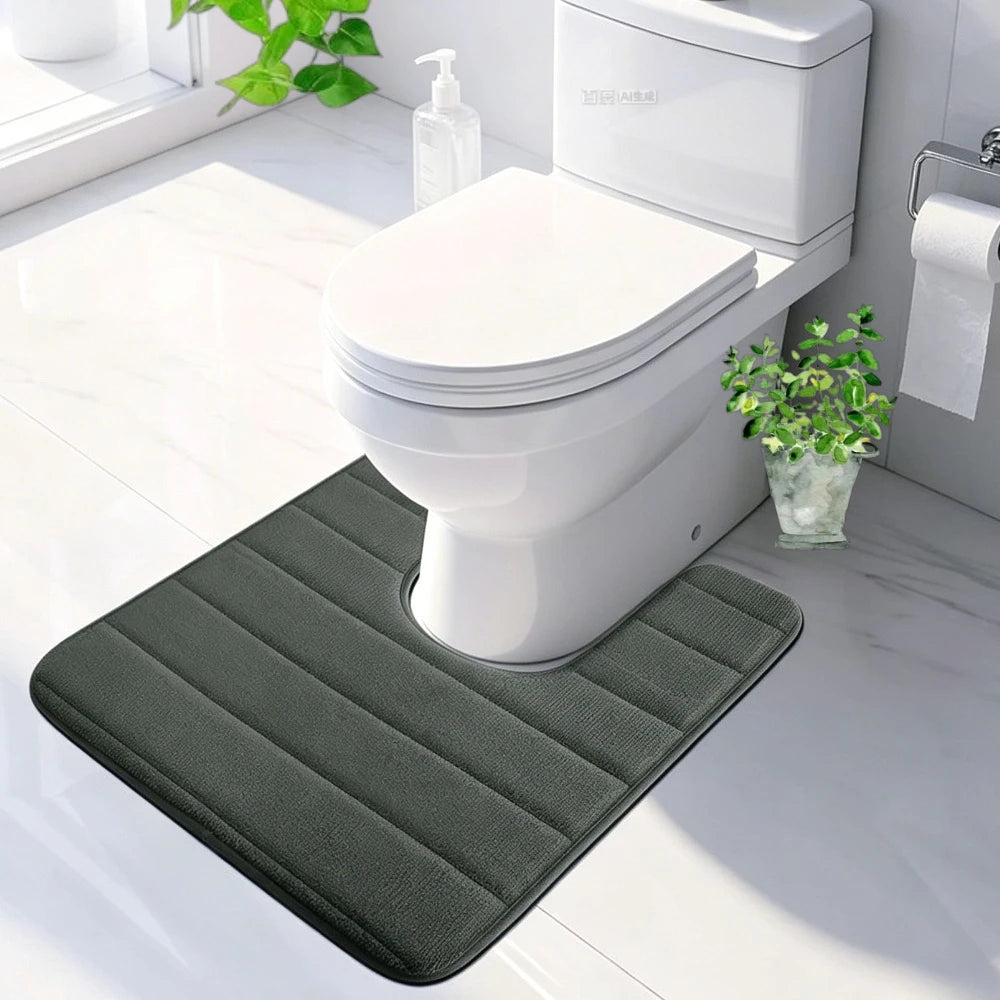 U-Shape Toilet Mat Non-Slip Shaggy Microfiber Bath Rug