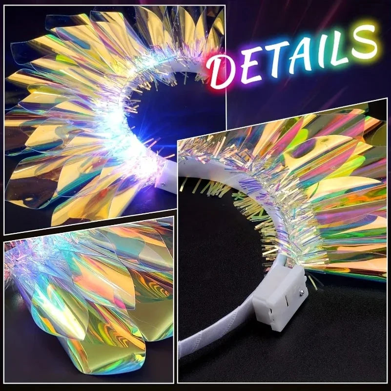 LED Floral Crown Headpiece – Rainbow Laser Light Effects