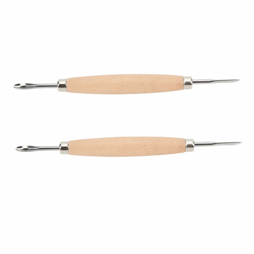 2-Pc Wooden Handle Leather Carving & Modeling Tools Set