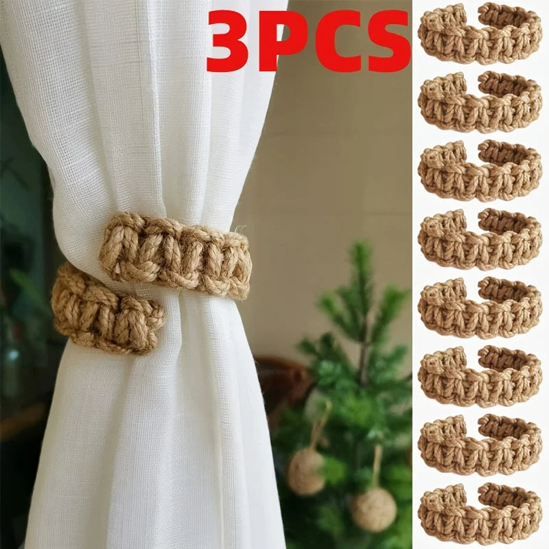 Hand-Woven Hemp Rope Curtain Tether & Decorative Bracket
