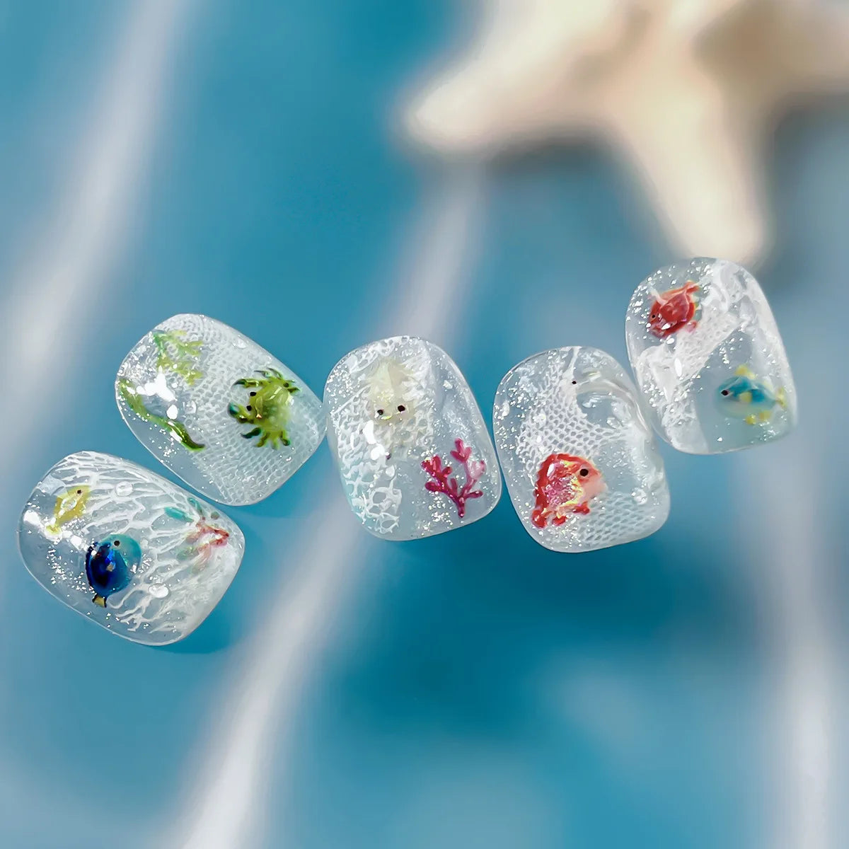 Ocean Theme Nail Stickers – Fish & Seaweed Nail Art Decals